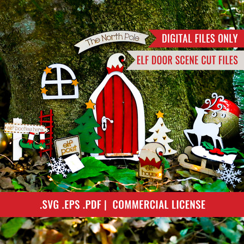 Elf Door Christmas Scene Decorations Laser Cutting Files | Elf Door DIY | SVG, EPS + PDF