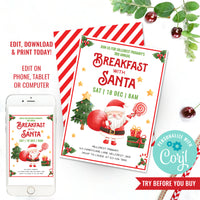 Breakfast with Santa Invitation | Christmas Party Invite | Brunch Christmas Party