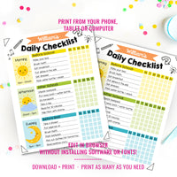 Kids Daily School Checklist Schedule Printable | Editable Chore Chart | Daily Routine Responsibility Chart
