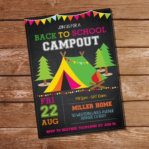 Back To School Campout Party Invitation