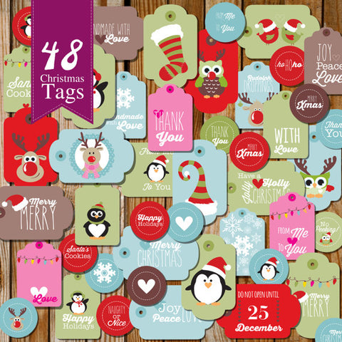 Cute Christmas Tags | Set of 48 Festive Christmas Labels and Tags