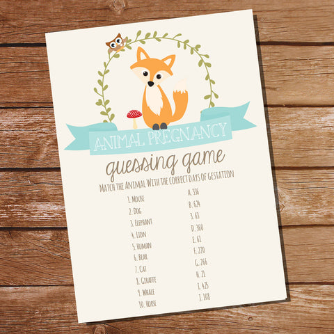 Fox Baby Shower Game Card