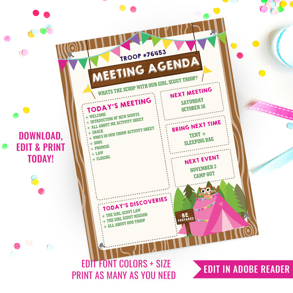 Girl Scout Meeting Agenda  Girl Scouts and Brownie Meetings – Sunshine  Parties