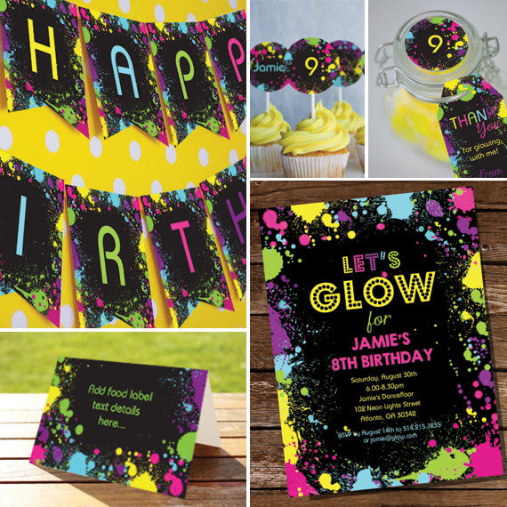 Glow in The Dark Party Backdrop, Lets Glow Backdrop, Neon Glow Banner for  Let Glow in The Dark Party Decorations, Glow Neon Theme Birthday Party