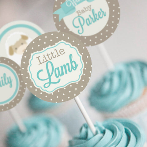 Little Lamb Baby Shower Cupcake Toppers