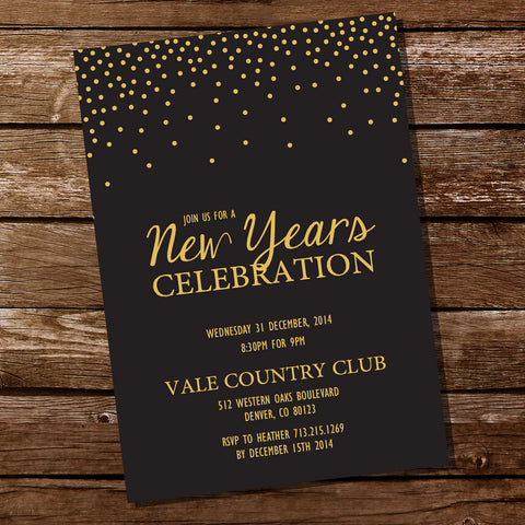 New Years Eve Party Invitation | Black And Gold Holiday Party Invitation