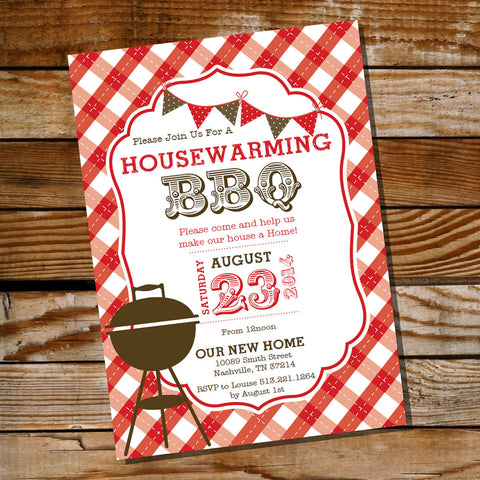 Housewarming Red Gingham BBQ Grill Party Invitation