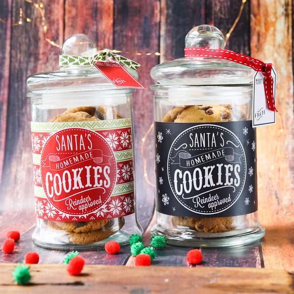 Santa's Cookies Glass Cookie Jar ~ Made in the USA