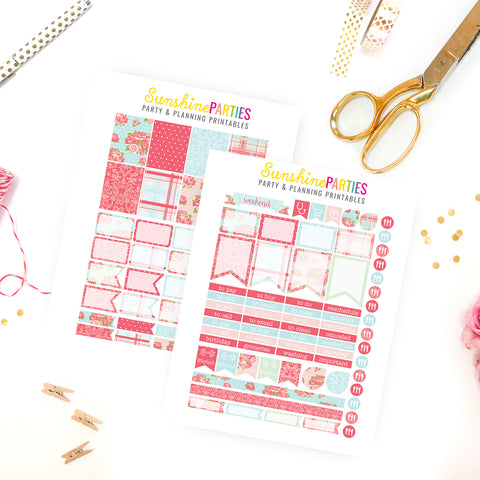 shabby chic rose planner stickers