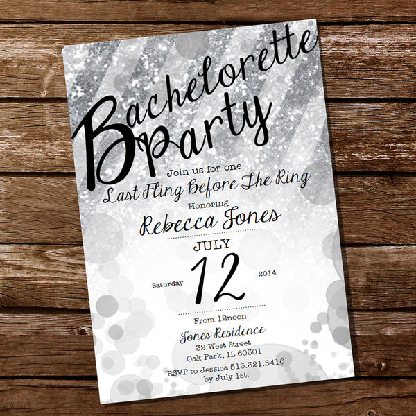 Silver Glitter Bachelorette Party Invitation β Sunshine Parties