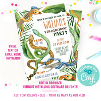 Snake Party Birthday Invitation
