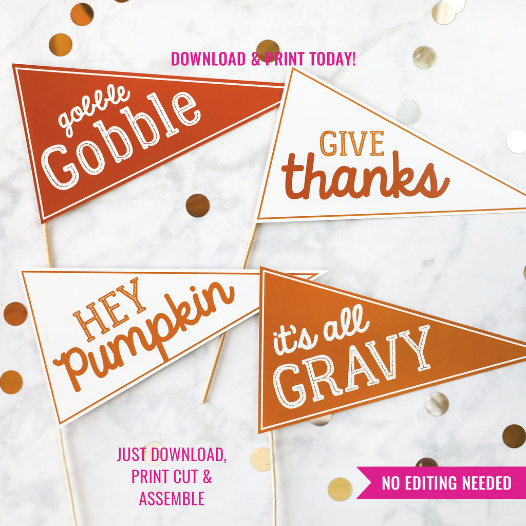 Thanksgiving Printable Pennant Flag | Autumnal Thanksgiving Preppy Printable Pennant Flag | Thanksgiving Hostess Gift