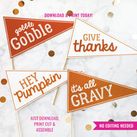 Thanksgiving Printable Pennant Flag | Autumnal Thanksgiving Preppy Printable Pennant Flag | Thanksgiving Hostess Gift