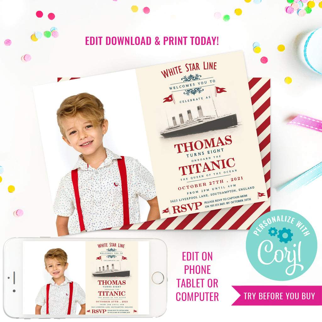 Titanic Birthday Party Photo Invitation