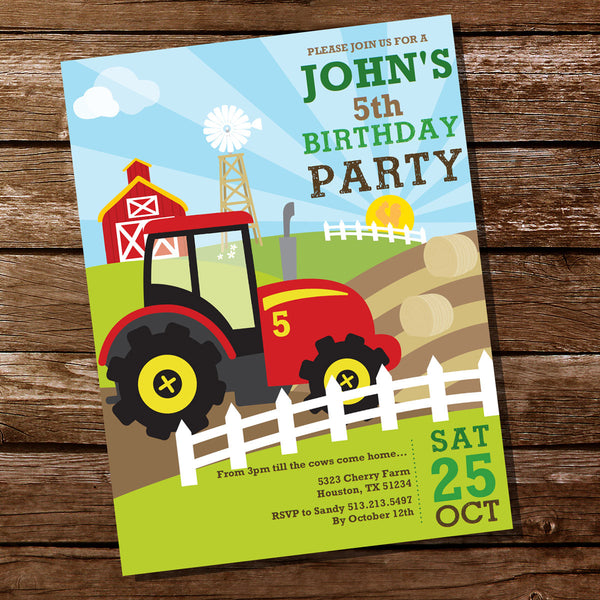 Tractor Birthday Party Invitation for a Boy | Farming Invite – Sunshine Parties for Free Printable Farm Birthday Invitations