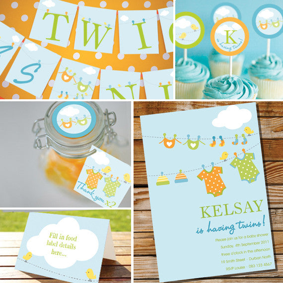 Clothes Line Twin Baby Shower Decorations | Printable Decor – Parties