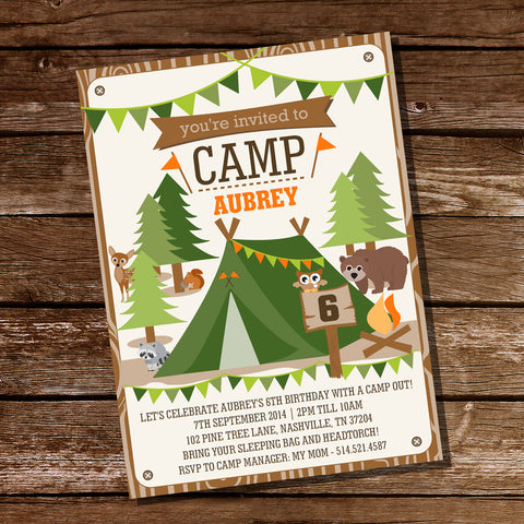 Backyard Camping Party Invitation for a Girl Or Boy | Summer Campout Invite