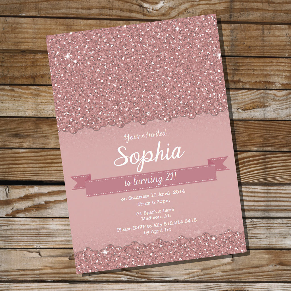 Vintage Dusty Pink Birthday Party Invitation