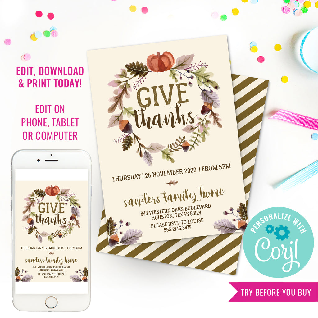 Thanksgiving Watercolor Invitation