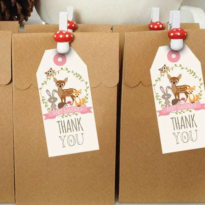 Woodland Baby Shower Favor Tags For A Girl