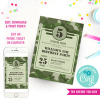 Army Party Invitation - Camo Invite for a Boy