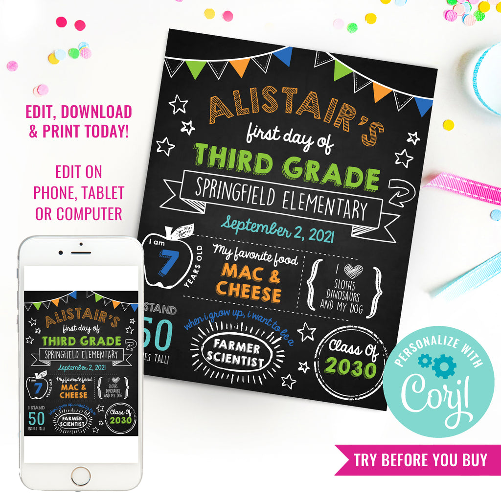 Back to School Chalkboard Poster | DIY Boys First Day School Poster