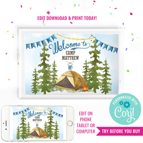 Camping Party Watercolor Welcome Signs
