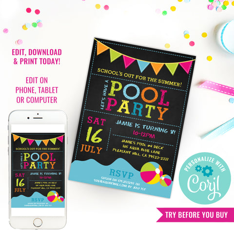 Summer Pool Party Invitation | Summer Vacation Party