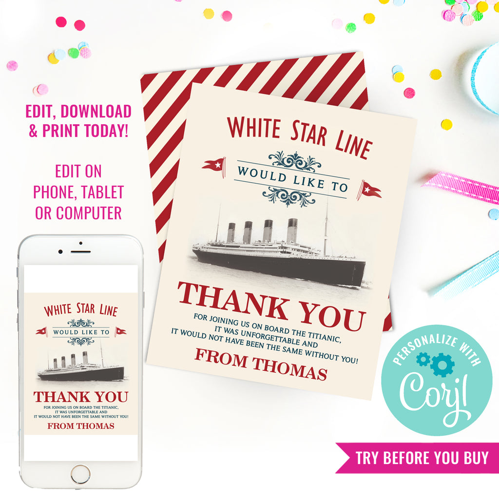 Titanic Party Thank You Card | Vintage Titanic Card