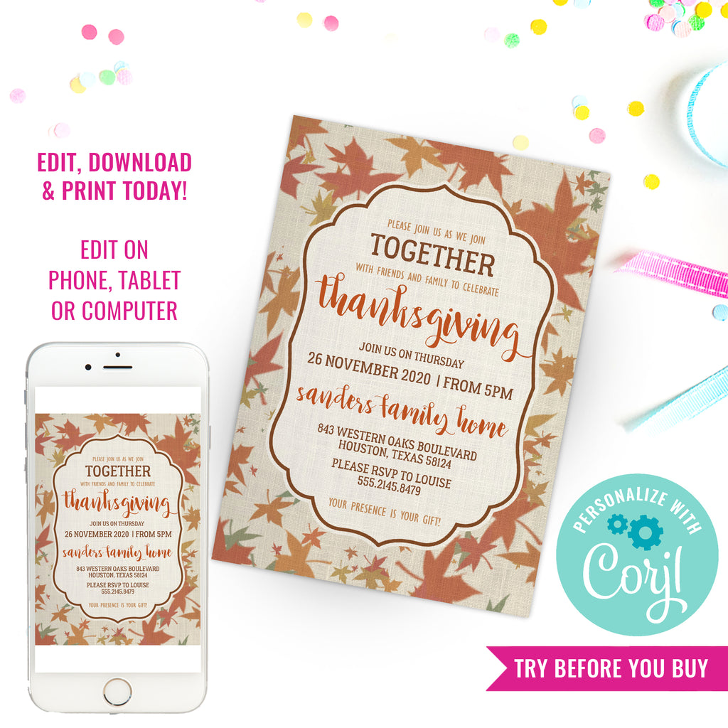 Thanksgiving Invitation | Linen Invitation