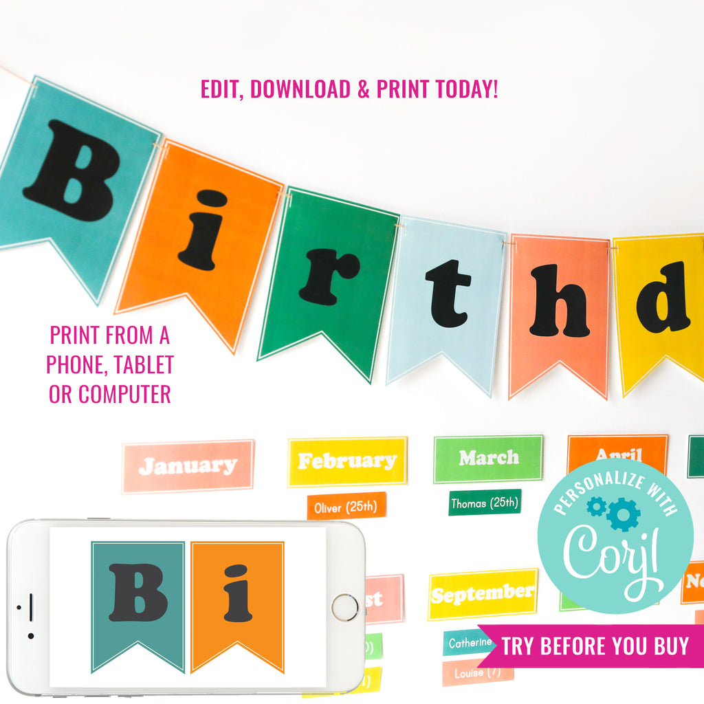 Classroom Birthday Banner Set | Editable Classroom Birthday Bulletin Board | Printable Back To School Décor