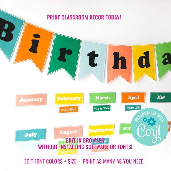 Classroom Birthday Banner Set | Editable Classroom Birthday Bulletin B ...