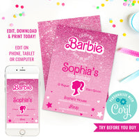 Barbie Party Invitation | Pink Doll Party Invitation | Tween Girls Party Invitation | Slumber Party Invitation