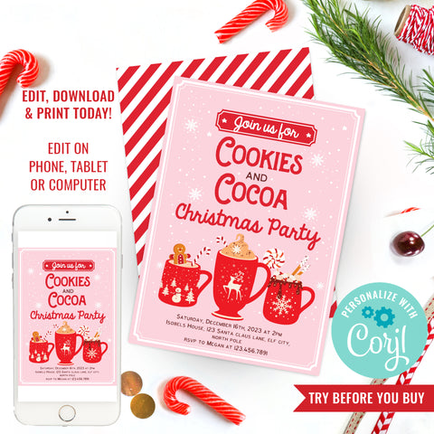 Christmas Party Cookies Hot Cocoa Invitation