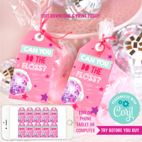 DJ Disco Bunny Birthday Party Favor Tags | DJ Disco Bunny Rabbit Party Printable Favor Tag