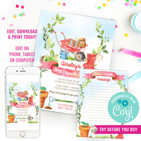 Time Capsule Template Gardening Party | Time Capsule First Birthday
