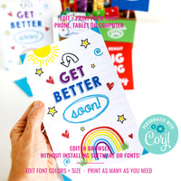 Get Well Soon Cards and Labels for Kids | Editable Cards + Gift Tags | Feel Better Favor Tag