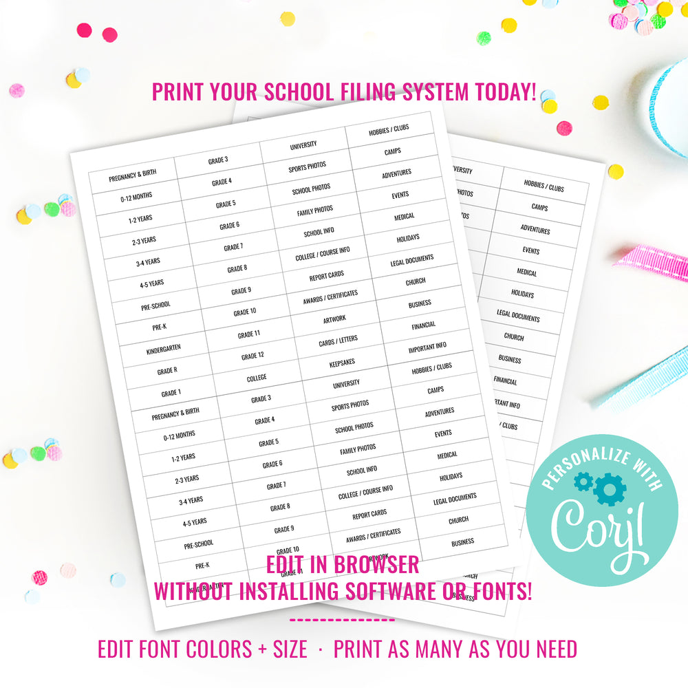 Printable Milestone tote Labels | School File Folder Labels | Printabl ...