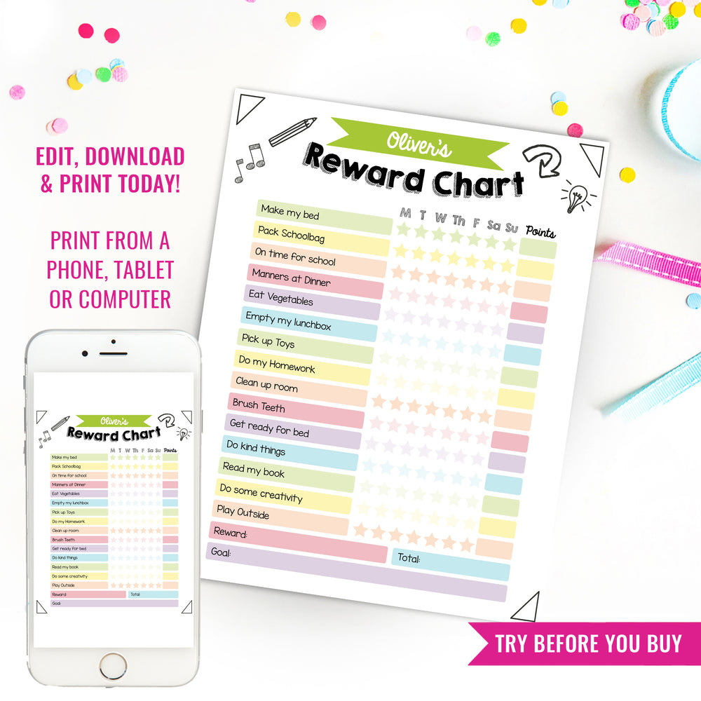 Friendly Chart Example Childrens Reward Chart Templates