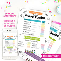 Kids Daily School Routine Checklist Printable | Editable Chore Chart | Daily Routine Responsibility Chart