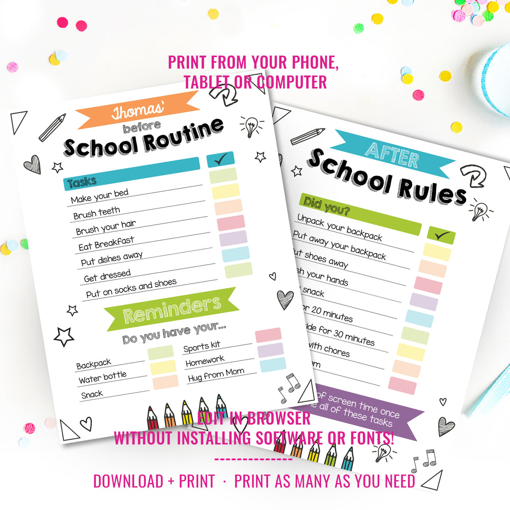 Kids Daily School Checklist Schedule Printable | Editable Chore Chart ...
