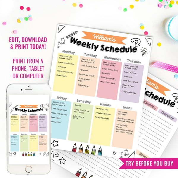 Kids School Checklist Daily Schedule Printable | Editable Chore Chart ...