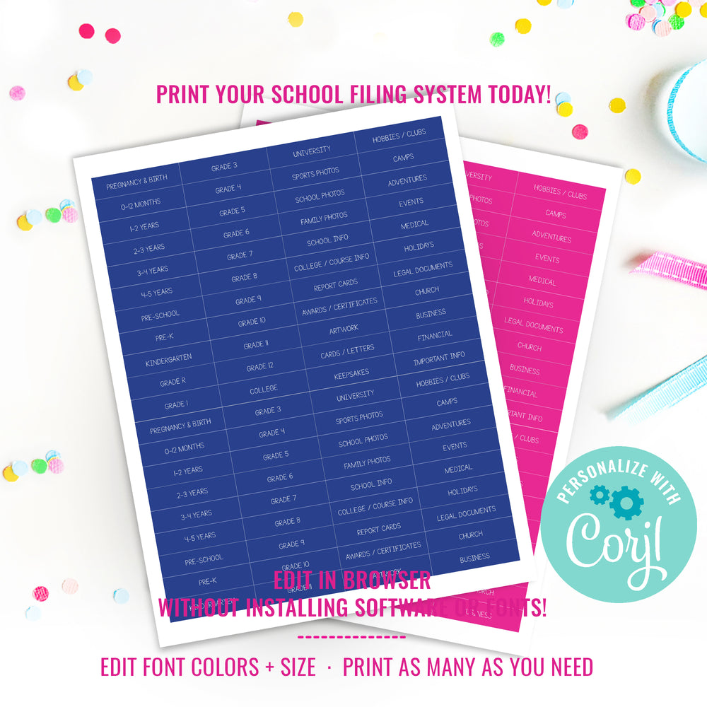 School File Folder Labels - Printable Milestone tote Labels - Printabl ...
