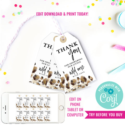 Editable Baby Shower Tags | Leopard Favor Tag | Leopard Baby Shower Favors | Wild One Gift Tag