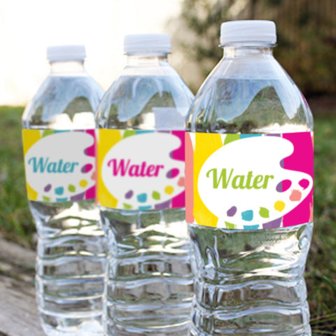 Art Party Water Bottle Labels for a Girl | Rainbow Art Party Drinks Labels