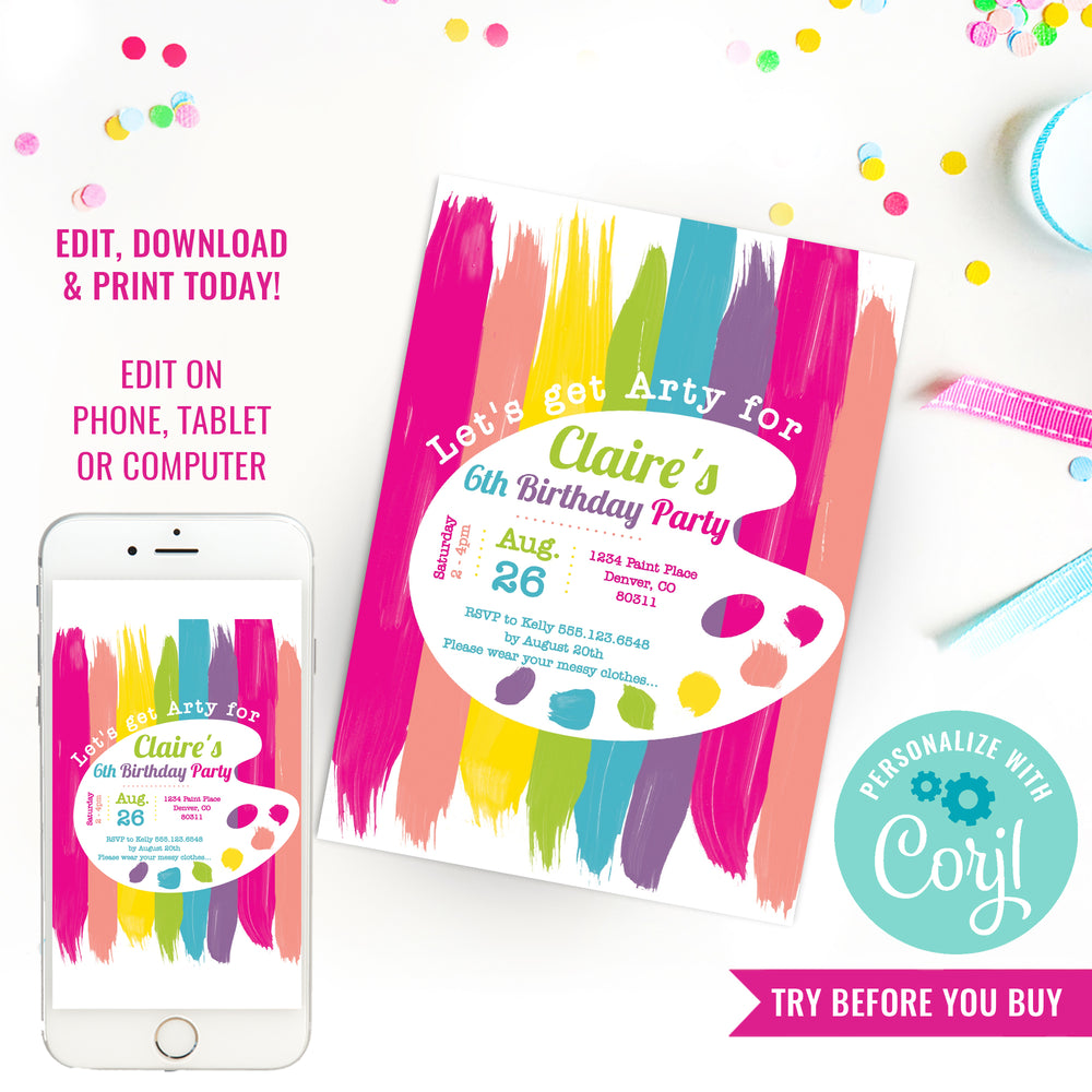 Art Party Invitation for a Girl | Rainbow Art Party – Sunshine Parties art-party-invitation-for-a-girl-rainbow-art-party-sunshine-parties