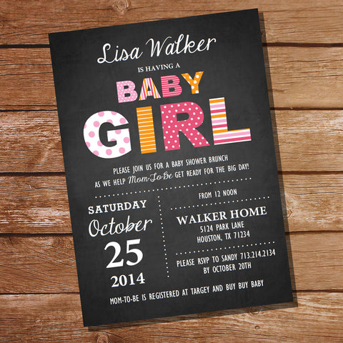 Chalkboard Baby Girl Shower Invitation