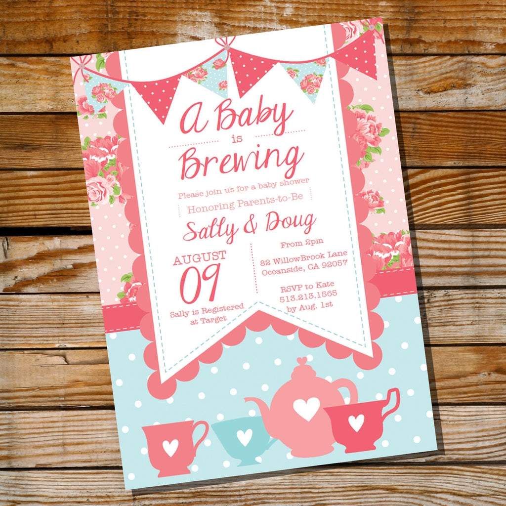 Baby is Brewing Baby Shower Invitation for a Girl