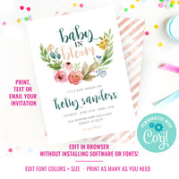 Floral Spring Baby Shower Invitation | Baby In Bloom Girl Shower