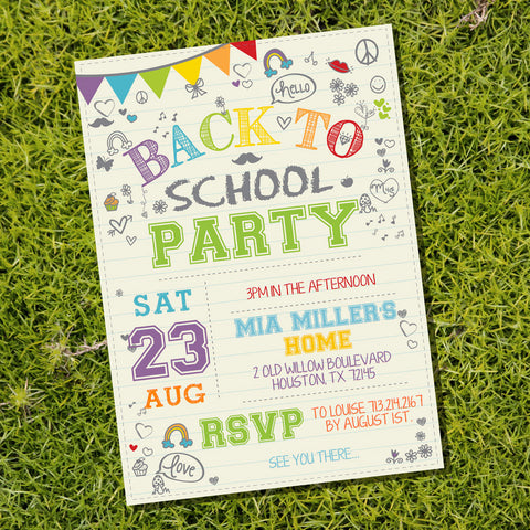 Doodle Back To School Party Invitation | Doodle Party Invitation